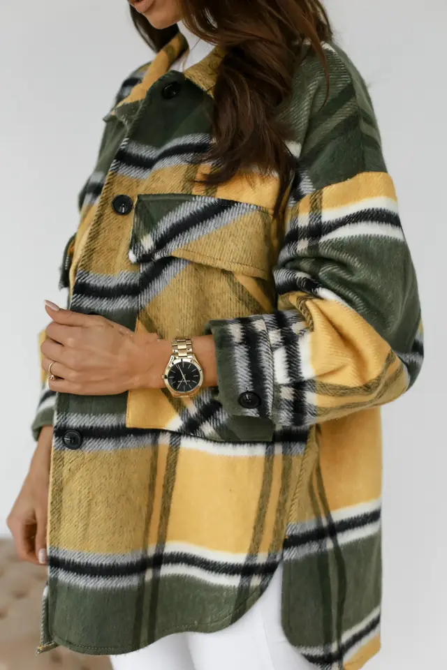 Autumn And Winter Long sleeved Plaid Coat Shirt Women Yellow - Shop at LoveMi