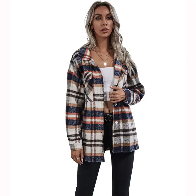 Take Loose Casual Lapel Plaid Woolen European And American Jacket Brown - Shop at LoveMi