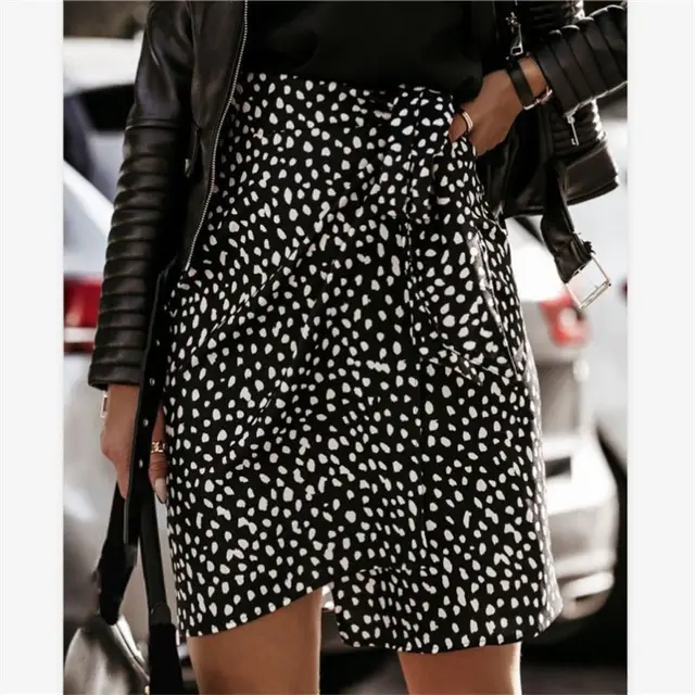 High Waist Half Length Stitching Leopard Print Skirt Black - Shop at LoveMi