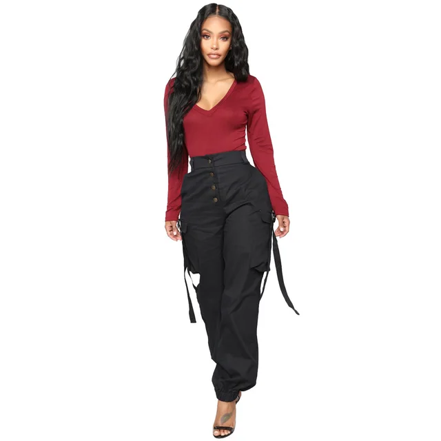 Multi Pocket Fashion Overalls Women's Pants Black - Shop at LoveMi