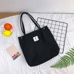 Corduroy Snap Button Canvas Large Capacity Female Bag - Black