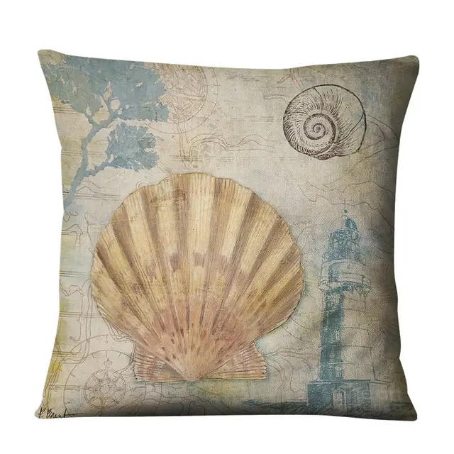 Retro Conch Shell Marine Animal Linen Pillowcase H - Shop at LoveMi