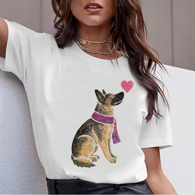 Ladies Harajuku Cute French German Shepherd T shirt G - Shop at LoveMi