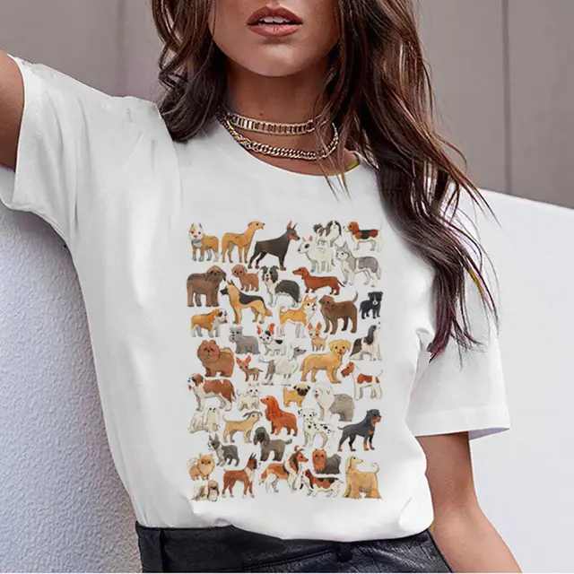 Ladies Harajuku Cute French German Shepherd T-shirt - White