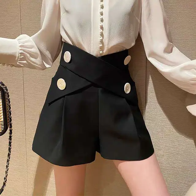 High Waist Casual A line Wide Leg Slimming Shorts Women's Pants Black - Shop at LoveMi