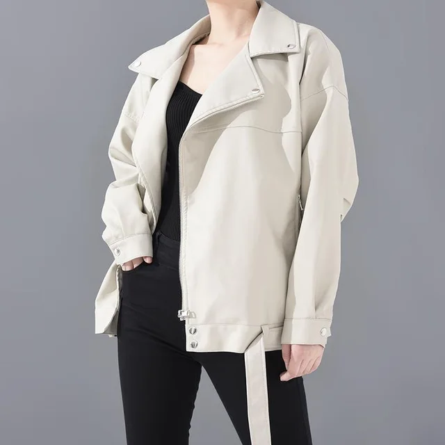 Leather Jacket Student Motorcycle Jacket Beige - Shop at LoveMi