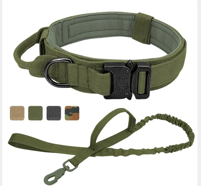 Tactical Dog Collar Pet Collar Tactical Nylon Explosion Type Dog Pen Large Dog Traction Army Green Set - Shop at LoveMi