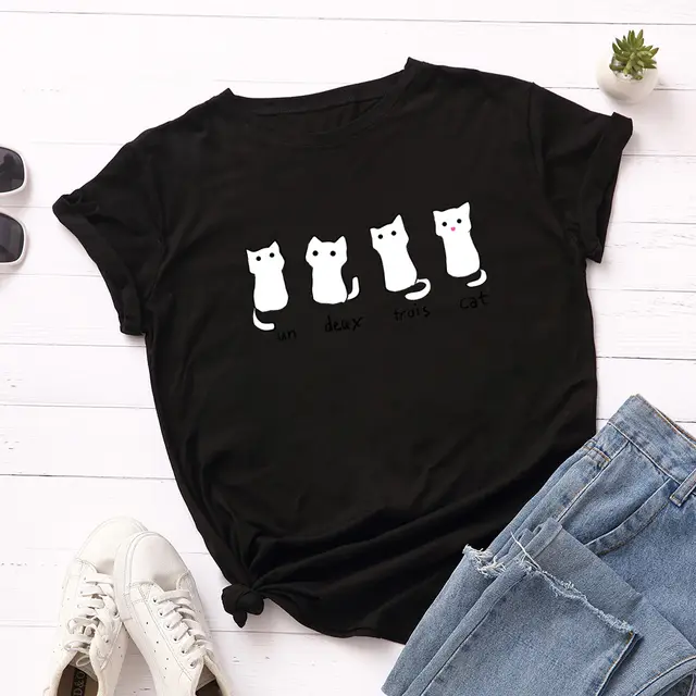 Loose Round Neck Short Sleeved Cotton Blouse Black - Shop at LoveMi