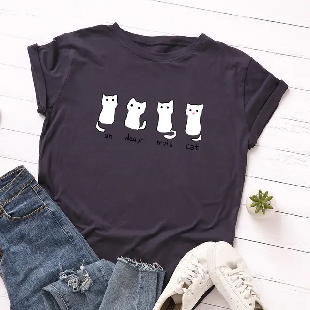 Loose Round Neck Short Sleeved Cotton Blouse Navy Blue - Shop at LoveMi