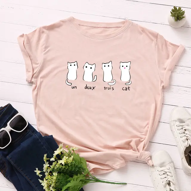 Loose Round Neck Short Sleeved Cotton Blouse Pink - Shop at LoveMi