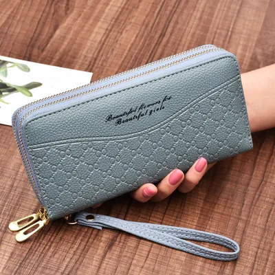 Large Capacity Double Zipper Clutch Wallet Female Double Layer Clutch Wallet Blue - Shop at LoveMi