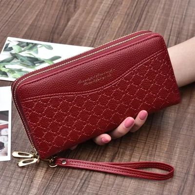 Large Capacity Double Zipper Clutch Wallet Female Double Layer Clutch Wallet Red - Shop at LoveMi