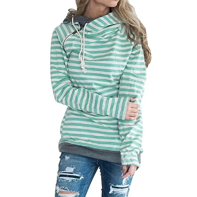 Striped Panel Hoodie Sweatshirt Green - Shop at LoveMi