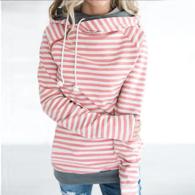 Striped Panel Hoodie Sweatshirt Pink - Shop at LoveMi