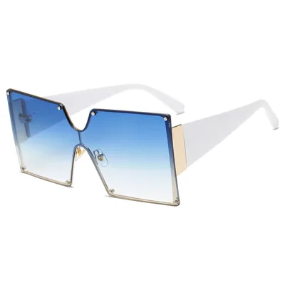 Fashion Metal Ladies Big Frame Rimless Sunglasses Sunglasses Blue - Shop at LoveMi