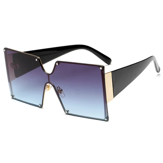 Fashion Metal Ladies Big Frame Rimless Sunglasses Sunglasses Dark Grey - Shop at LoveMi
