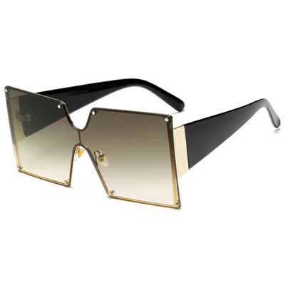 Fashion Metal Ladies Big Frame Rimless Sunglasses Sunglasses Green - Shop at LoveMi