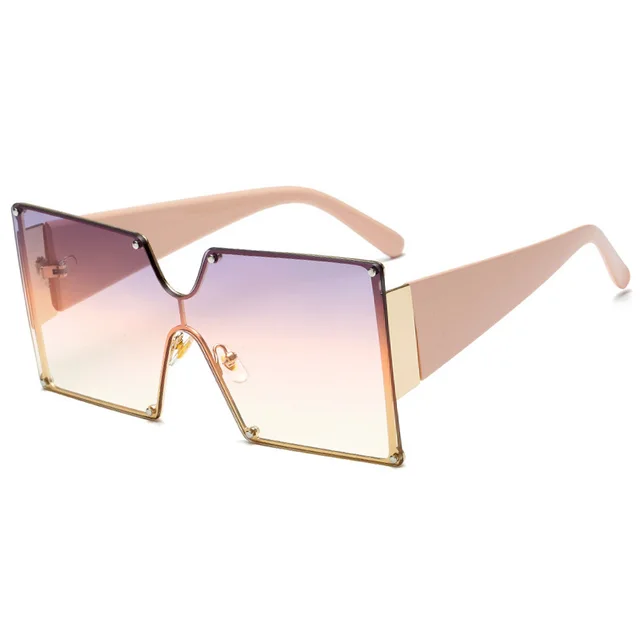 Fashion Metal Ladies Big Frame Rimless Sunglasses Sunglasses Pink - Shop at LoveMi