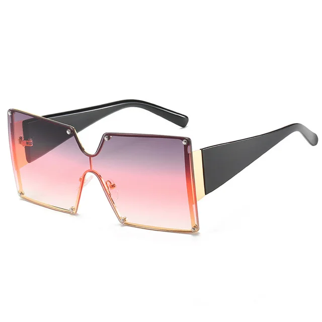 Fashion Metal Ladies Big Frame Rimless Sunglasses Sunglasses Rose Red - Shop at LoveMi