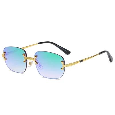 Metal Frameless Square Color Film Sunglasses Green - Shop at LoveMi
