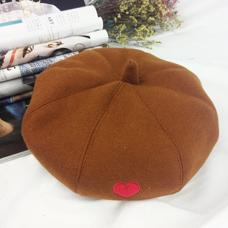 The Woollen Love Beret Korean Version Sweet - Brown
