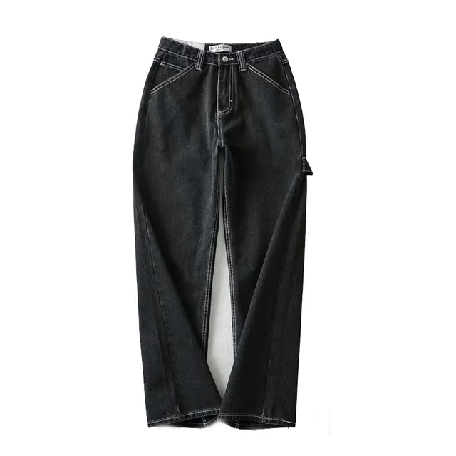 Jeans Women's High Waist Loose Drape Personality Straight Leg Mopping Pants Black - Shop at LoveMi