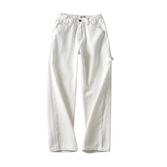 Jeans Women's High Waist Loose Drape Personality Straight Leg Mopping Pants White - Shop at LoveMi