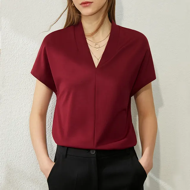 Fashion Slim Summer Thin Solid Color Top Wine Red - Shop at LoveMi