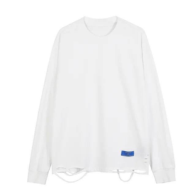 Hole In The Hem Trendy Brand Loose Shoulder Long Sleeves - Shop at LoveMi