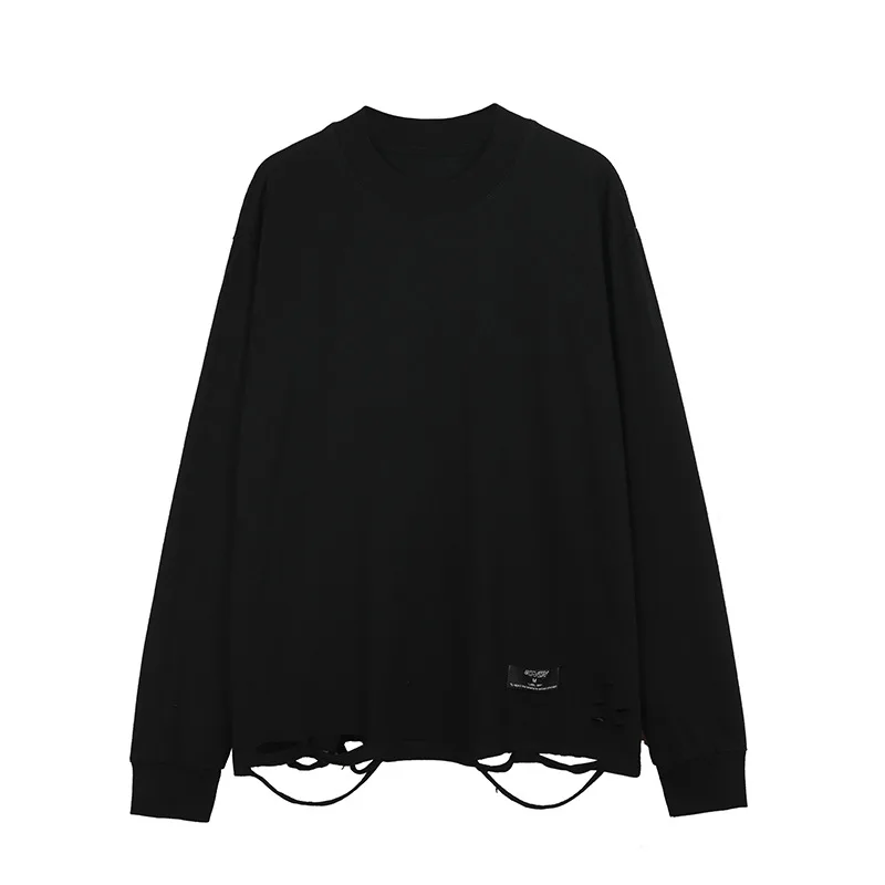 Hole In The Hem Trendy Brand Loose Shoulder Long Sleeves