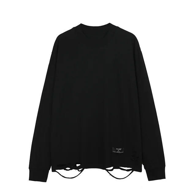 Hole In The Hem Trendy Brand Loose Shoulder Long Sleeves - Shop at LoveMi