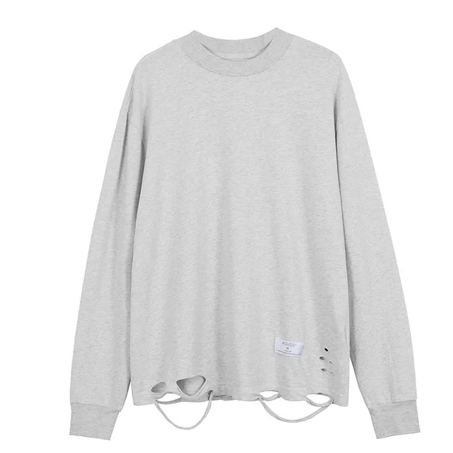 Hole In The Hem Trendy Brand Loose Shoulder Long Sleeves - Shop at LoveMi