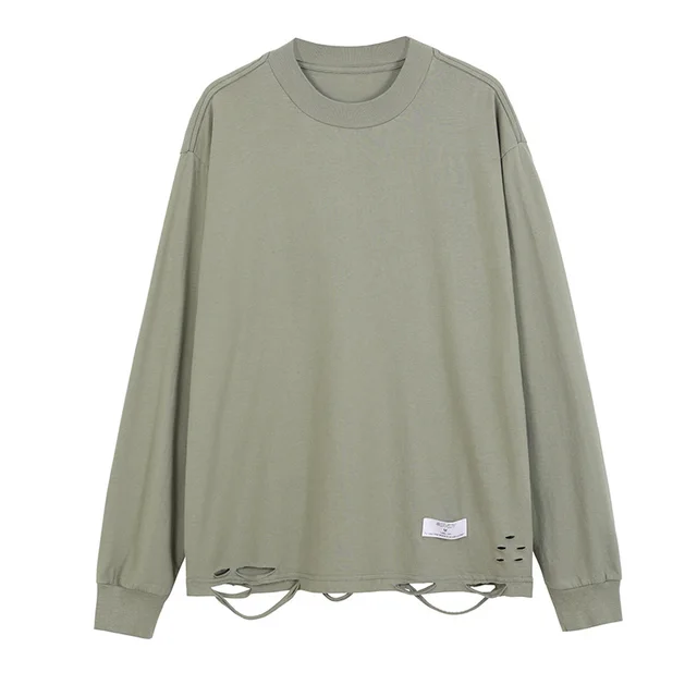 Hole In The Hem Trendy Brand Loose Shoulder Long Sleeves - Shop at LoveMi