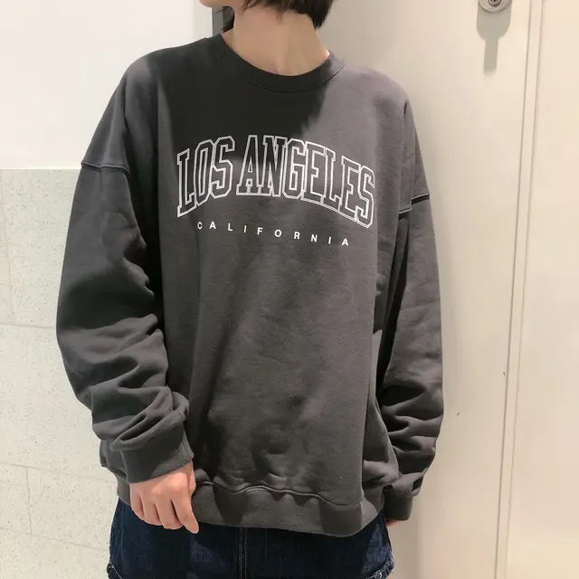 Letter Print Los Angeles Crew Neck Loose Sweatshirt Black - Shop at LoveMi