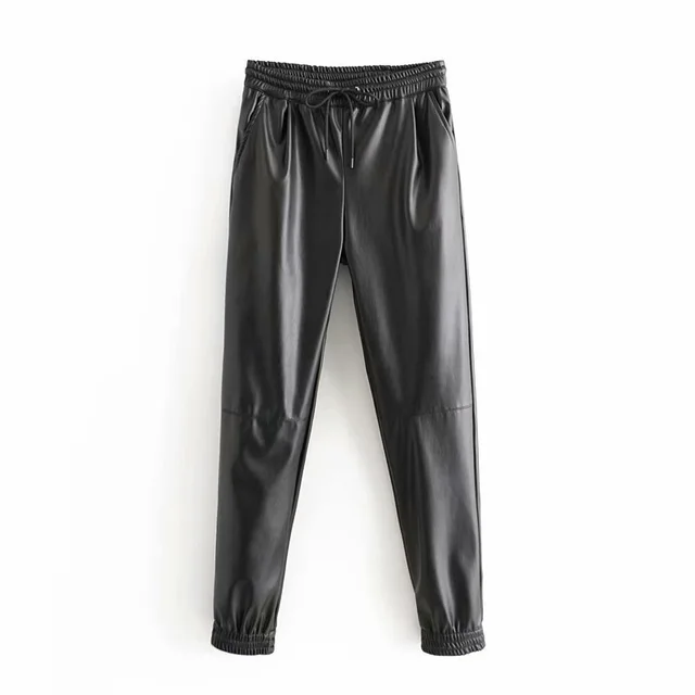 Elastic Waist Drawstring Solid Color Fashion Jogging Pants Black - Shop at LoveMi