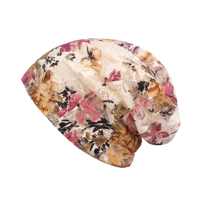 Ethnic Style Pullover Cap Ladies Flower Toe Cap Cap Spring And Summer Lace Hat Beige - Shop at LoveMi