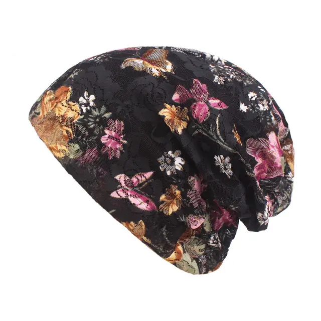 Ethnic Style Pullover Cap Ladies Flower Toe Cap Cap Spring And Summer Lace Hat Black - Shop at LoveMi