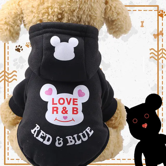 Pet Clothes Autumn And Winter New Dog Cat Cartoon Hooded Sweater Black - Shop at LoveMi