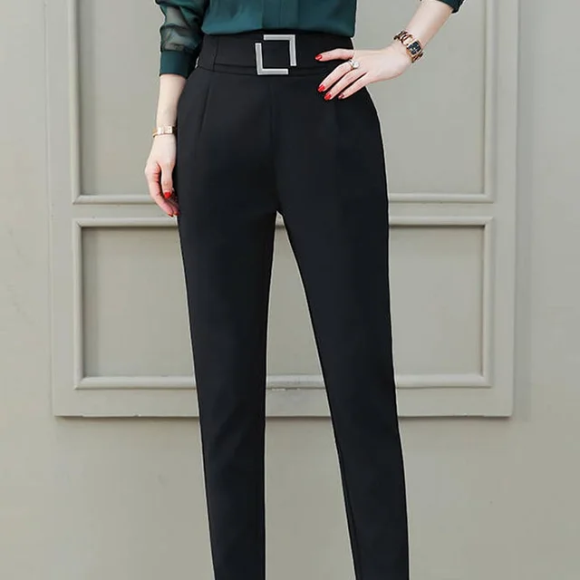 Women's Fashion High Waist Elastic Suit Harem Pants Black - Shop at LoveMi