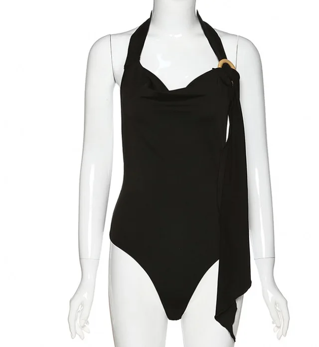 Sexy Girl Pink Halter Shiny Suspender Jumpsuit Bottoming Top One Piece Vest Black - Shop at LoveMi