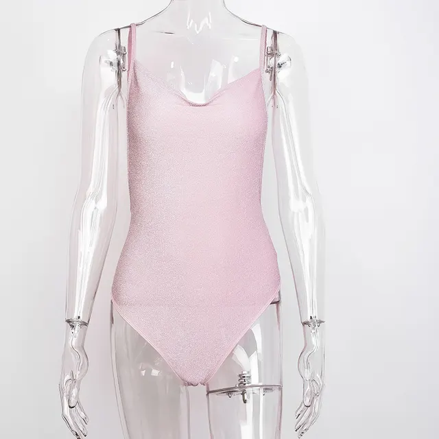 Sexy Girl Pink Halter Shiny Suspender Jumpsuit Bottoming Top One Piece Vest Pink - Shop at LoveMi