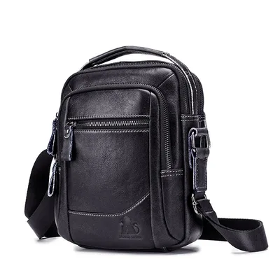 Top Layer Cowhide Men's Bag Retro Style Vertical Square Bag Black - Shop at LoveMi