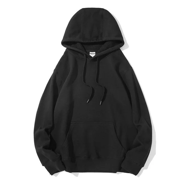 Fashion Loose Solid Color Hooded Pullover Sweater Black - Shop at LoveMi