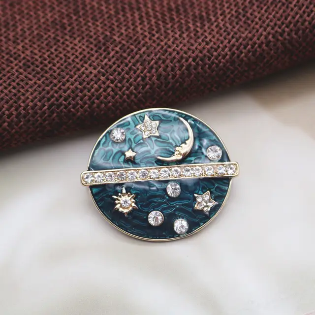 Compatible with Apple, Retro Milky Way Stars And Moon Badge Helios Round Oil Drop Diamond Pearl Brooch - Shop at LoveMi
