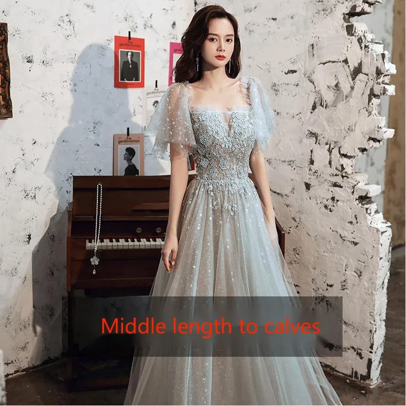Evening dress is a light and luxurious dress for a banquet Grey - Shop at LoveMi