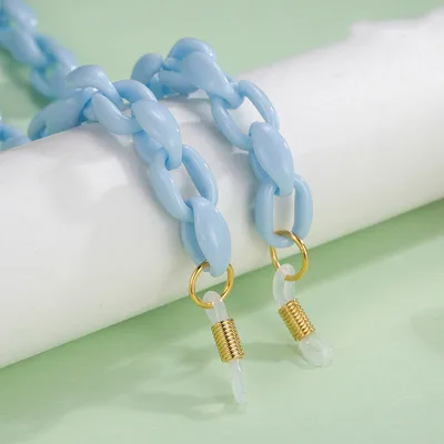 Candy Color Rubber Acrylic Tooth Printed Glasses Chain Light Blue - Shop at LoveMi