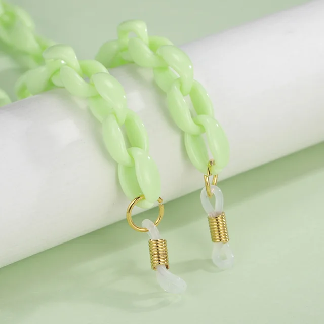 Candy Color Rubber Acrylic Tooth Printed Glasses Chain Light Green - Shop at LoveMi