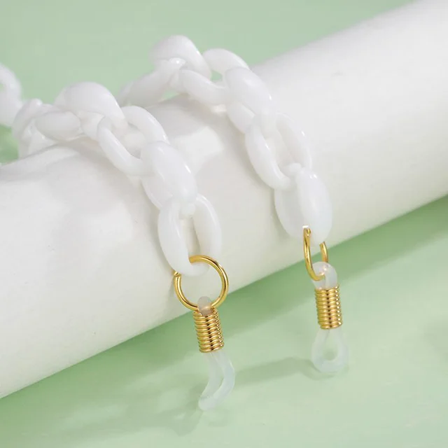 Candy Color Rubber Acrylic Tooth Printed Glasses Chain White - Shop at LoveMi