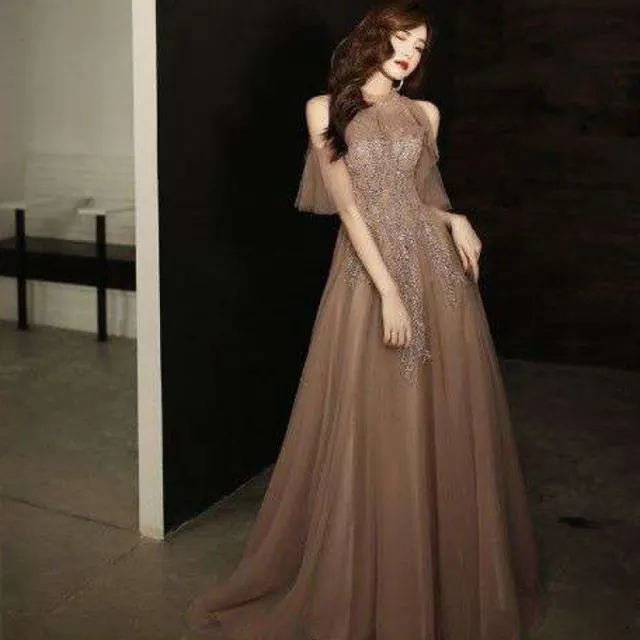 Party Party Dress Host Heavy Industry Banquet Evening Dress Caramel Brown - Shop at LoveMi