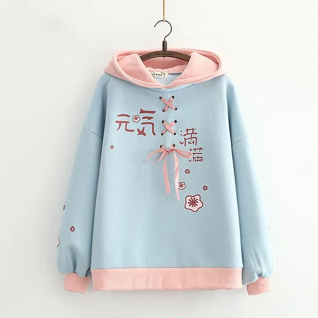 Winter Clothes New Small Fresh Hooded Plus Fleece Warm Sweater Girl Student Jacket Light Blue - Shop at LoveMi